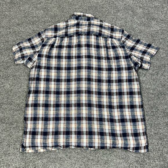 Duluth Trading Co Untucked Navy Plaid Short Sleeve Relaxed Fit Button Up Shirt - Picture 2 of 7